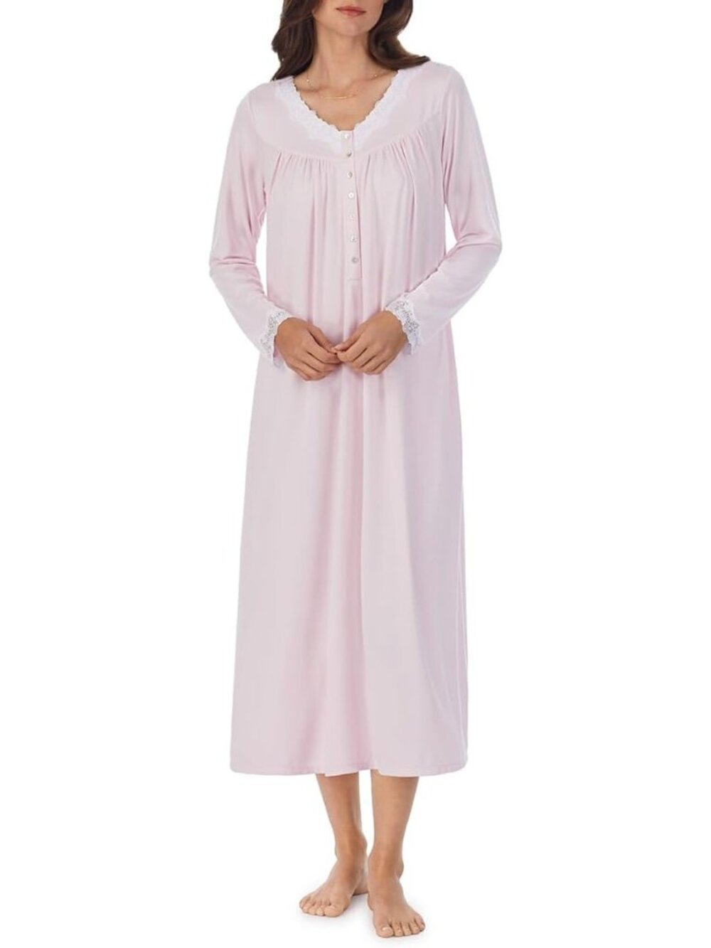 Eileen West Pink Thin Flannel Lace Ballet Nightgown Long Sleeve L